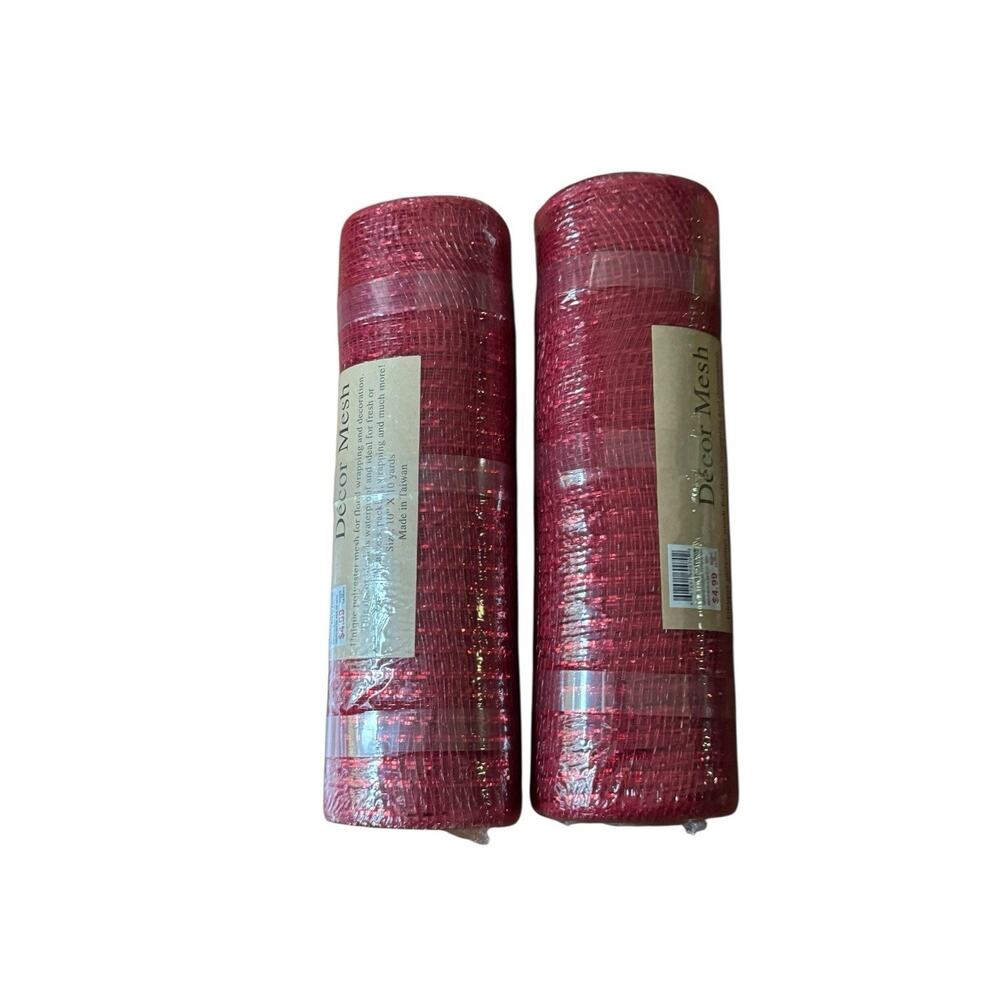 Mesh‎ Polyester Red 10 X 10 Yards Holiday Christmas Metallic 2 Rolls Decoration
